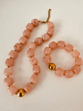 Load image into Gallery viewer, Add a pop of color and personality to your look with this handmade acrylic bead jewelry set - featuring a stunning mix of green, beige, pink, and amber tones. Each piece is crafted from durable stainless steel and designed to be waterproof, so you can wear it every day without worry. The bold square beads and modern chain design create a playful yet elegant vibe that stands out effortlessly.