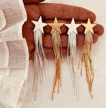 Load image into Gallery viewer, Gold Star Long Tassel Statement Earrings for Women – Trendy Drop Party Jewelry Gift