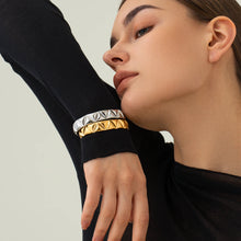 Load image into Gallery viewer, Elevate your style with this minimalist open bracelet, featuring sleek triangular notches for a modern touch. Crafted from premium stainless steel, it’s waterproof, tarnish-free, and perfect for everyday wear. Designed for both men and women, this low-key luxury piece makes a timeless and thoughtful gift!
