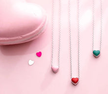 Load image into Gallery viewer, This beautiful and elegant necklace is made of 925 sterling silver. It comes in three variants: pink, red and green. It has very delicate chain and simple pendant which makes this necklace a. perfect accessories for an elegant occasion outfit. The necklace has an adjustable chain with a lobster clasp.
