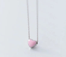 Load image into Gallery viewer, This beautiful and elegant necklace is made of 925 sterling silver. It comes in three variants: pink, red and green. It has very delicate chain and simple pendant which makes this necklace a. perfect accessories for an elegant occasion outfit. The necklace has an adjustable chain with a lobster clasp.
