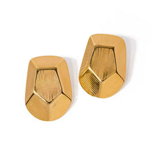 Load image into Gallery viewer, Elevate your style with these stainless steel striped polygon earrings, a perfect blend of minimalist design and modern texture. Featuring a sleek geometric shape with striped detailing, these earrings add a touch of sophistication to any outfit. Crafted from durable stainless steel, they offer a lightweight, tarnish-resistant finish that's perfect for everyday wear or special occasions. Trendy yet timeless, these earrings are a must-have for any jewelry collection.