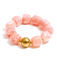 Load image into Gallery viewer, Add a pop of color and personality to your look with this handmade acrylic bead bracelet, featuring a stunning mix of green, beige, pink, and amber tones. Crafted from durable stainless steel and fully waterproof, it’s made to shine with you every day. The bold square beads and modern chain design create a playful yet elegant look that stands out effortlessly. Perfect for stacking, gifting, or wearing solo, this bracelet brings a touch of fun, color, and sophistication to any outfit.