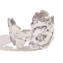 Load image into Gallery viewer, Make a statement with this elegant wide cuff bracelet, featuring beautifully exaggerated floral details for a bold yet sophisticated look. Crafted from premium stainless steel, it’s durable, stylish, and designed for all-day comfort. Perfect for adding a touch of elegance to any outfit, this stunning piece is a must-have for any jewelry collection!