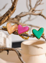Load image into Gallery viewer, Add a playful touch to your style with this candy sweet natural stone heart open ring. Crafted from stainless steel and plated in real gold, this adjustable ring features a charming heart-shaped natural stone centerpiece, evoking the fun and vibrant energy. Its open design ensures a comfortable, custom fit, making it perfect for everyday wear or as a standout accessory for special occasions.