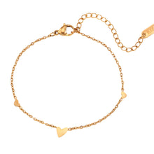 Load image into Gallery viewer, Embrace timeless elegance with this minimalist three heart O-Chain bracelet, crafted from premium stainless steel for a sleek and durable finish. Featuring a delicate chain adorned with three romantic heart charms, this bracelet adds a touch of luxury and femininity to any look. Perfect for everyday wear or special occasions, it’s a versatile and stylish accessory for any modern woman.
