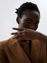 Load image into Gallery viewer, Add a bold touch of color to your ensemble with this eye-catching open adjustable ring, featuring a choice of rich red, black, or green natural stones. Crafted from high-quality stainless steel and plated in radiant gold, this ring combines elegance with everyday practicality—its waterproof finish ensures long-lasting beauty and shine. The open, adjustable design offers a comfortable and versatile fit, making it perfect for women who love versatile yet luxurious accessories.