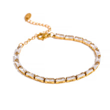 Load image into Gallery viewer, Add a touch of elegance with this waterproof fashion bracelet, featuring dazzling white cubic zirconia set in high-quality stainless steel. Designed for durability and shine, this gorgeous piece exudes sophistication, making it perfect for both everyday wear and special occasions. A timeless accessory that enhances any outfit, it’s a must-have for any jewelry lover.