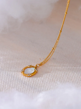 Load image into Gallery viewer, Add a touch of elegance to your look with this chic luxury round pendant necklace. Featuring a natural shell accented with a sparkling zircons and carved bee, this graceful design exudes French-inspired charm. Crafted from durable stainless steel, it’s waterproof and perfect for everyday wear or special occasions. A sophisticated accessory that blends style and durability, making it a timeless addition to any jewelry collection.