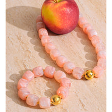 Load image into Gallery viewer, Add a pop of color and personality to your look with this handmade acrylic bead bracelet, featuring a stunning mix of green, beige, pink, and amber tones. Crafted from durable stainless steel and fully waterproof, it’s made to shine with you every day. The bold square beads and modern chain design create a playful yet elegant look that stands out effortlessly. Perfect for stacking, gifting, or wearing solo, this bracelet brings a touch of fun, color, and sophistication to any outfit.