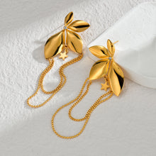 Load image into Gallery viewer, Shine with elegance in these trendy luxury stud earrings, featuring sparkling zircon flowers, delicate small star pedant and chain tassels. Crafted from high-quality stainless steel, they offer a perfect blend of sophistication and modern charm. Ideal for any occasion, these exquisite earrings make a stunning gift for all times and beyond.