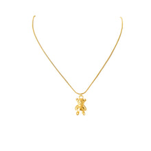 Load image into Gallery viewer, Add a playful touch to your style with this stainless steel gold color bear pendant necklace. Plated in radiant gold, this charming necklace features an adorable bear pendant that brings a fun yet sophisticated flair to any outfit. Durable and lightweight, it's perfect for everyday wear or as a delightful holiday gift. A unique and stylish addition to any jewelry collection!