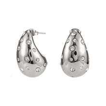Load image into Gallery viewer, These chic chubby waterdrop stud earrings bring a touch of elegance with their sleek gold and silver color options and embedded zircon accents that add a hint of sparkle. Crafted from durable stainless steel, they’re designed to be both stylish and long-lasting, making them a versatile accessory for any occasion.