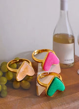 Load image into Gallery viewer, Add a playful touch to your style with this candy sweet natural stone heart open ring. Crafted from stainless steel and plated in real gold, this adjustable ring features a charming heart-shaped natural stone centerpiece, evoking the fun and vibrant energy. Its open design ensures a comfortable, custom fit, making it perfect for everyday wear or as a standout accessory for special occasions.