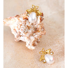 Load image into Gallery viewer, Golden Stainless Steel Bee Stud Earrings with Simulated Pearls & Zircon – Chic Fashion Jewelry for Women