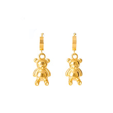 Load image into Gallery viewer, Add a playful touch to your style with these stainless steel gold color bear pendant earrings. Plated in radiant gold, these charming earrings feature adorable bear pendants that bring a fun yet sophisticated flair to any outfit. Durable and lightweight, they're perfect for everyday wear or as a delightful holiday gift. A unique and stylish addition to any jewelry collection!