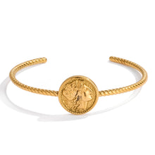 Load image into Gallery viewer, Elevate your everyday style with this classic portrait cuff bracelet, designed for women who love minimalist elegance. Crafted from durable stainless steel with a luxurious 18K gold-plated finish, this open bangle features a timeless portrait design that adds subtle sophistication to any look. Perfect for daily wear or special occasions, it’s a refined fashion accessory and a thoughtful gift with lasting shine.
