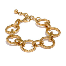 Load image into Gallery viewer, Make a bold style statement with this trendy metal round links bracelet, featuring oversized, notched links that create a striking and modern look. Crafted from high-quality stainless steel, this bracelet is designed to be both waterproof and durable, ensuring it maintains its shine through everyday wear. Its unique, individualistic design makes it the perfect accessory for those who love to stand out with distinctive, fashion-forward pieces.