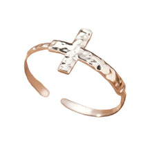 Load image into Gallery viewer, Embrace simplicity and elegance with this stainless steel adjustable ring, available in both silver and gold finishes. Designed with a minimalistic aesthetic, this versatile ring is adorned with a sleek, understated cross, symbolizing faith and grace. Its adjustable design ensures a perfect fit, making it ideal for everyday wear or as a thoughtful gift. Crafted from durable stainless steel, this ring is both stylish and resilient, offering a modern touch to any outfit while retaining its timeless appeal.