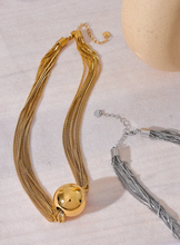 Load image into Gallery viewer, Make a bold statement with this trendy layered overlay chain necklace, featuring a sleek round ball pendant for a modern touch. Crafted from durable stainless steel, this waterproof design offers both style and versatility, perfect for any occasion. Its layered look adds depth and sophistication, making it an eye-catching accessory for those who love personalized, fashion-forward jewelry.