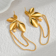 Load image into Gallery viewer, Shine with elegance in these trendy luxury stud earrings, featuring sparkling zircon flowers, delicate small star pedant and chain tassels. Crafted from high-quality stainless steel, they offer a perfect blend of sophistication and modern charm. Ideal for any occasion, these exquisite earrings make a stunning gift for all times and beyond.