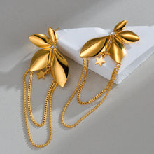 Load image into Gallery viewer, Shine with elegance in these trendy luxury stud earrings, featuring sparkling zircon flowers, delicate small star pedant and chain tassels. Crafted from high-quality stainless steel, they offer a perfect blend of sophistication and modern charm. Ideal for any occasion, these exquisite earrings make a stunning gift for all times and beyond.