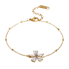 Load image into Gallery viewer, Enhance your elegance with this zircon flower bead chain bracelet, crafted from durable stainless steel for a sleek, waterproof finish. Featuring delicate flower-shaped zircon accents and a chic bead chain design, this bracelet is the perfect blend of sophistication and charm. Ideal for everyday wear or special occasions, it makes a thoughtful high-end gift or a stylish addition to any jewelry collection.