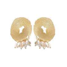Load image into Gallery viewer, Add a touch of romance to your look with these exquisite French-inspired earrings. Featuring irregular hammered stainless steel circles with elegant hanging pearls, they blend vintage charm with modern sophistication. Perfect for weddings, anniversaries, or special occasions, these earrings make a timeless statement and a thoughtful gift for someone special.