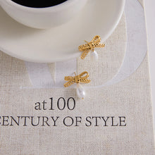 Load image into Gallery viewer, KIN - Pearl Bowknot Drop Stainless Steel Earrings
