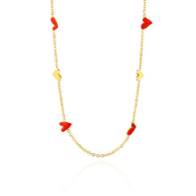 Load image into Gallery viewer, Charming gold plated stainless steel necklace comes in a gold colour. It is adorned with irregular shaped hearts in red and gold combination. This necklace is a perfect piece for any daily or evening outfit. It is also a great present for your loved ones. The necklace has a lobster clasp and adjustable length.