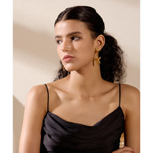Load image into Gallery viewer, Elevate your summer style with our gold-plated stainless steel starfish dangle earrings, designed for women who love bold and beachy accessories. These high-quality earrings feature an eye-catching drop design with two charming starfish—one smaller and one larger—hanging gracefully below each other for added dimension and movement.