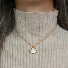 Load image into Gallery viewer, This elegant semi-baroque freshwater-wave pearl pendant necklace is made out of 18K gold plated stainless steel. It can be combined with an elegant dinning or celebration outfit and it can be a perfect gift for a special one.