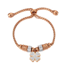 Load image into Gallery viewer, Titanium Stainless Steel Mosaic Crytal Flower Charm Bracelets For Girls Rose Gold Adjustable Chain Link Bracelet
