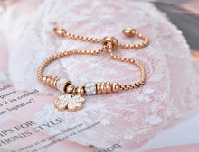 Load image into Gallery viewer, Titanium Stainless Steel Mosaic Crytal Flower Charm Bracelets For Girls Rose Gold Adjustable Chain Link Bracelet