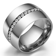 Load image into Gallery viewer, Classic 14mm Wide Steel Rings For Women Rose Gold Stainless Steel Plated with Pave Rose Crystal For Women