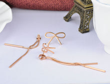 Load image into Gallery viewer, New Arrive Rose Gold Color Bowknot Long Geometric Fringed Titanium Steel Women's Earrings Party Pendant Gift