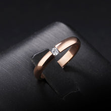 Load image into Gallery viewer, Lokaer Single Crystal Ring For Women Rose Gold/White/Black Color Stainless Steel Wedding Engagement Ring Jewelry Gifts R19101