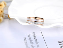 Load image into Gallery viewer, Lokaer Rose Gold Color Rhinestone & Shell Wedding Rings Jewelry 316L Stainless Steel Engagement Ring For Women Gift R18050