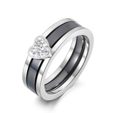 Load image into Gallery viewer, Lokaer Titanium Stainless Steel Ceramic Crystal 2 In 1 Heart Wedding Ring Trendy Anniversary Rings Jewelry For Women Girl R19100