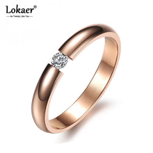 Load image into Gallery viewer, Lokaer Single Crystal Ring For Women Rose Gold/White/Black Color Stainless Steel Wedding Engagement Ring Jewelry Gifts R19101