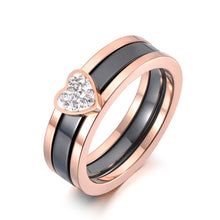 Load image into Gallery viewer, Lokaer Titanium Stainless Steel Ceramic Crystal 2 In 1 Heart Wedding Ring Trendy Anniversary Rings Jewelry For Women Girl R19100