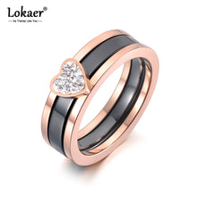 Load image into Gallery viewer, Lokaer Titanium Stainless Steel Ceramic Crystal 2 In 1 Heart Wedding Ring Trendy Anniversary Rings Jewelry For Women Girl R19100