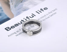 Load image into Gallery viewer, Lokaer Titanium Stainless Steel Ceramic Crystal 2 In 1 Heart Wedding Ring Trendy Anniversary Rings Jewelry For Women Girl R19100