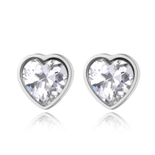 Load image into Gallery viewer, Classy and elegant stainless steel earrings are made in a rose gold and silver colour. The earrings are made in a shape of a heart which is adorned with big cubic zirconia. Earrings are rose gold plated and represent perfect and elegant touch to your classy and smart outfit. They have stud fastening.