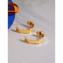 Load image into Gallery viewer, Elegant stainless steel earrings are made in a gold colour. They are in a shape of a hoop with irregular border, which gives them even classier look. Earrings have real gold plating and represent great accessory to your everyday outfit. They have stud fastening.