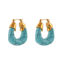 Load image into Gallery viewer, Add a pop of color to your summer look with these bold and stylish chunky resin hoop earrings! Available in vibrant blue or classic white, these lightweight hoops are crafted from durable, waterproof stainless steel for all-day wear. Perfect for vacations, beach days, or everyday outfits, they’re your new go-to statement accessory!