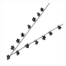 Load image into Gallery viewer, Stainless steel necklace comes in a rose gold and silver colour. it is three times gold plated. The necklace is made of fine thin chain which is adorned with fourteen little pedants in a shape of a star. Star pedants are made in black colour. This elegant bohemian necklace is perfect to spice up any outfit. It has lobster clasp.