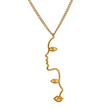 Load image into Gallery viewer, Necklace is made of stainless steel and comes in a gold colour with real gold plating. It is made of a thin and elegant chain that is adorned with a very interesting pedant. Pedant is made of two female silhouettes, one below another. This delicate necklace makes a perfect piece for your elegant outfit. It has adjustable length and lobster clasp.