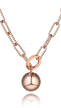 Load image into Gallery viewer, Stainless steel hip-hop/rock style necklace comes in a rose gold and silver colour. It consists of big chain links and it is adorned with big statement round ball pedant. It is a perfect accessory for your rock glam outfit.