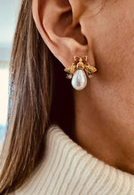 Load image into Gallery viewer, Golden Stainless Steel Bee Stud Earrings with Simulated Pearls &amp; Zircon – Chic Fashion Jewelry for Women

